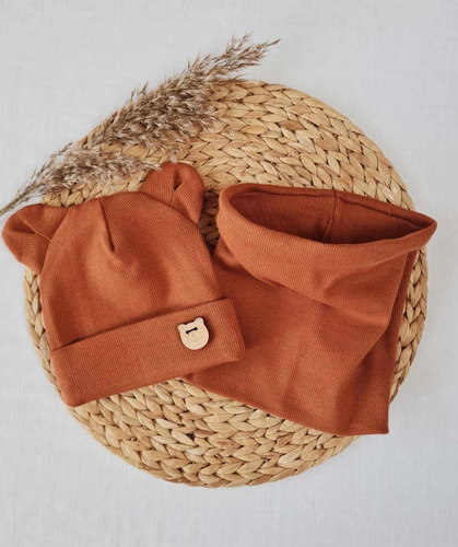 15U Teddy Czapka z uszkami prążek podwójna Marija - cynamon