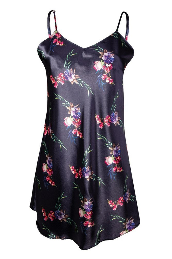 DK-HK Flowers Halka satynowa koszulka damska DKaren - 9 granatowy