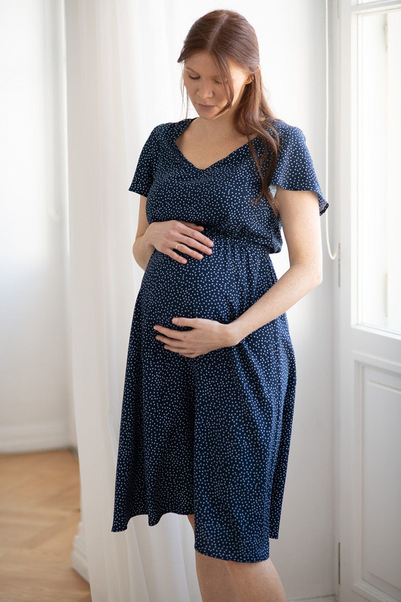 Lovely Dress Midi Milk&Love sukienka ciążowa i do karmienia granatowa w groszki