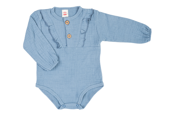 03252GDRB "Just Muslin Girl Blue" Body długi rękaw muślinowe Makoma 