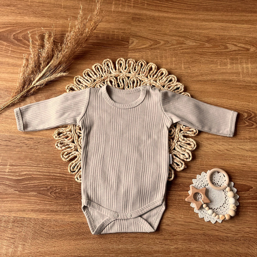BDAB015 EkoBaby Mamatti Body z długim rękawem - beżowy