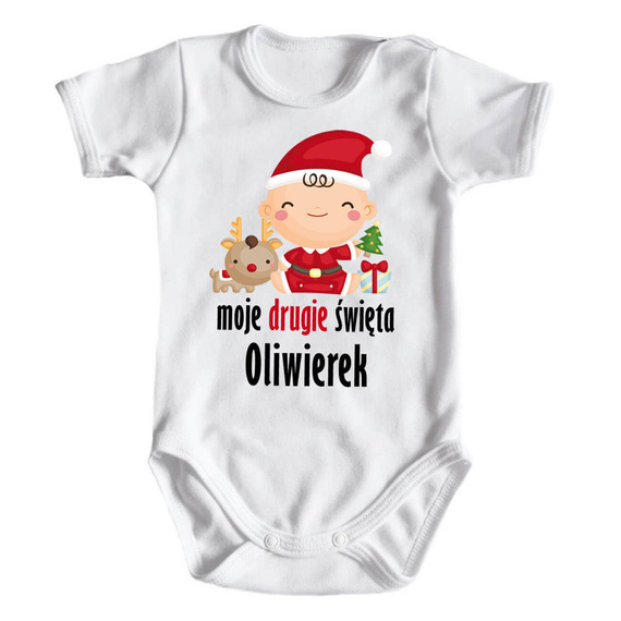 "Moje drugie Święta z imieniem" Moocha body krótki rękaw biały