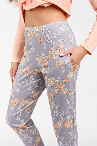 Kasali Piżama Damska długi rękaw i spodnie Italian Fashion - łosoś/druk 