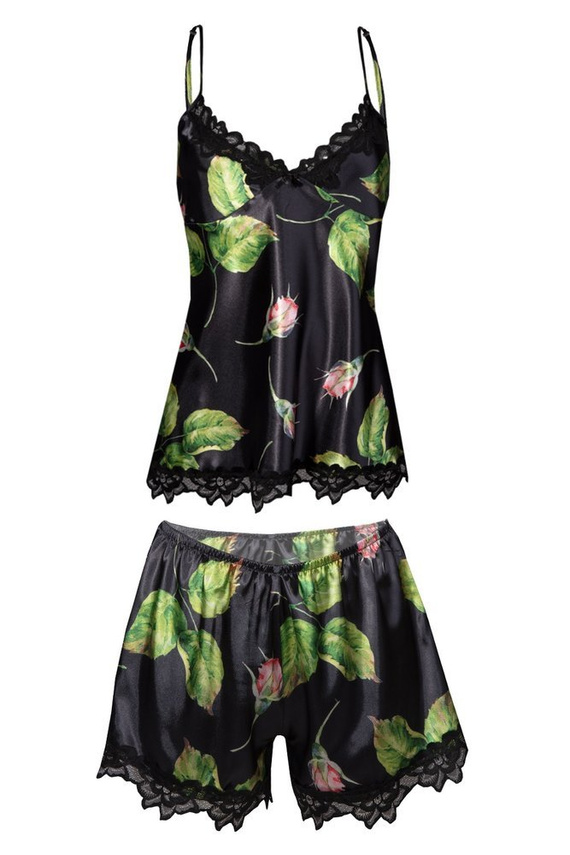 Flowers Komplet piżama damska DKaren -DK-KV granatowy 009