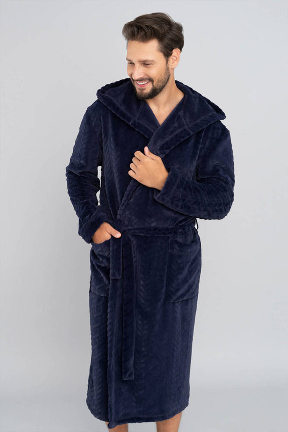 Zygmunt Szlafrok męski z kapturem Italian Fashion- granatowy