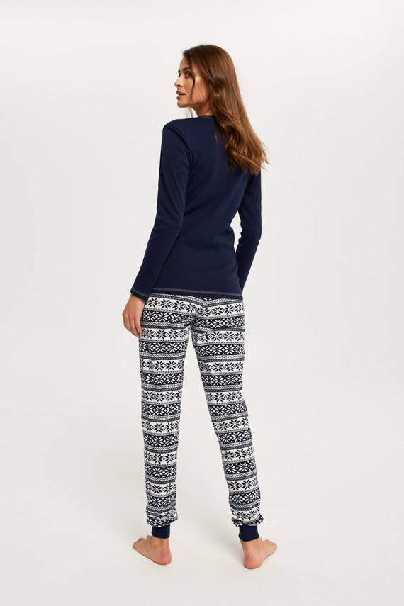Arktyka Piżama Damska długi rękaw, długie spodnie Italian Fashion - granat/druk