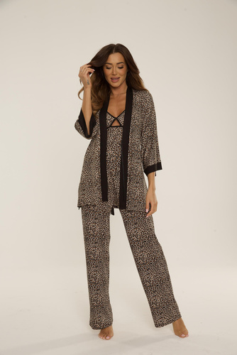 836 Mavis Szlafrok damski Krótki De Lafense - brąz panterka