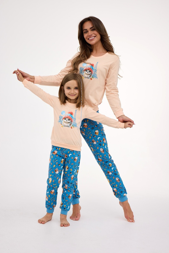 977/188, 978/188 Piżama dziewczęca Paris – bawełna, długi rękaw, kolor brzoskwiniowy