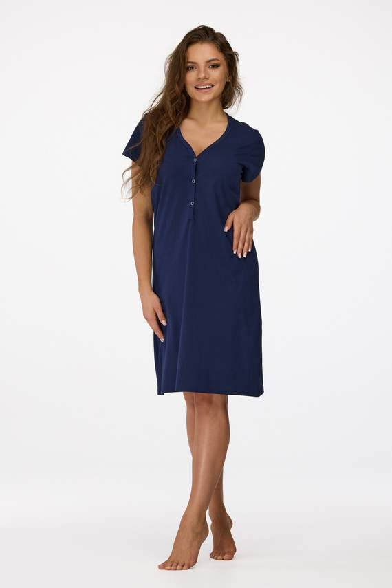 no. 16 Koszula nocna ciążowa Senizo granatowy– bawełna 100%, krótki rękaw, napy do karmienia