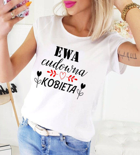 "CUDOWNA KOBIETA na dzień kobiet z imieniem" Moocha koszulka damska biały