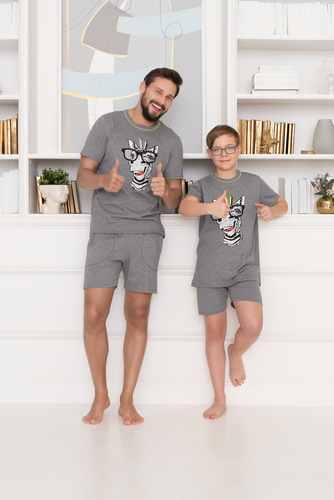 Piżama chłopięca krótki rękaw, spodnie Italian Fashion Crazy - średni melanż