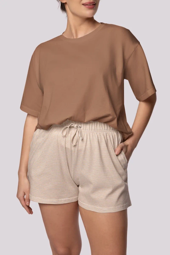 Stripe shortsleeve Piżama damska Mona karmel