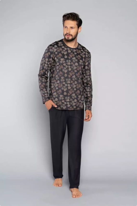 Pinus Piżama Męska długi rękaw, długie spodnie Italian Fashion- druk/grafit
