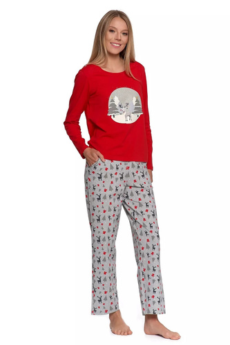 Piżama damska Moraj PDD4800-012 czerwona– bawełniana, z nadrukiem i wzorzystymi spodniami
