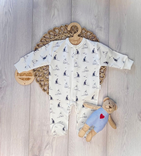 Pajacyk Bawełniany dla Niemowląt Mamatti PA15340 Kwiatki – Ze Stópkami, Napy