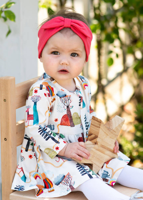 ABN-4057/KOR Kolorowy Las opaska dla dziewczynki z bawełny organicznej Nini malinowy