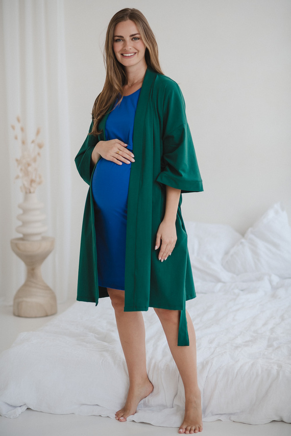 Szlafrok ciążowy Milk&Love butelkowa zieleń– bawełna z elastanem, komfortowy, rękaw 7/8