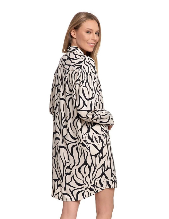 Koszula nocna PDK4800-003 Moraj kremowa – wiskoza, długi rękaw, zapinana na guziki