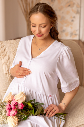 34PE Peonia z koronką Koszula ciążowa i do karmienia Marija – 100% bawełna - biały