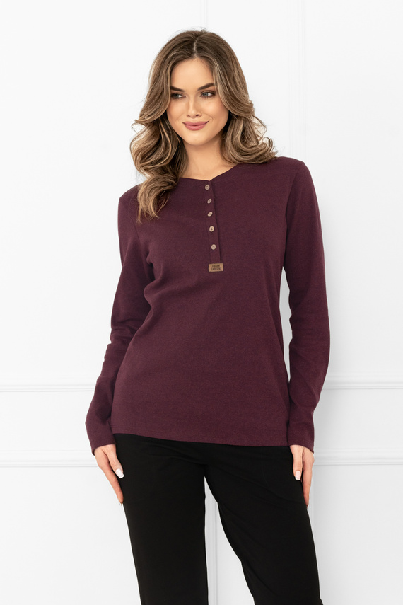 Gordo Bluzka damska Italian Fashion bordowa – klasyczna, bawełniana, z długim rękawem