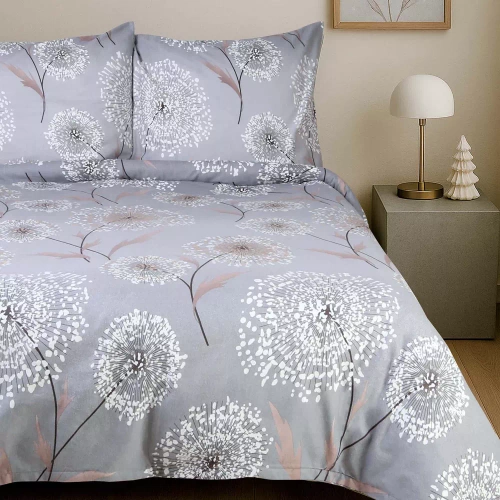 31513/2 Pościel flanelowa Flanelove Darymex szara dmuchawce– komplet, 100% bawełna, ciepła i miękka