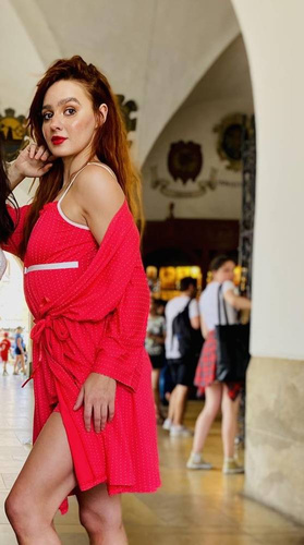 915 Kropki Piżama damska Forex - malina