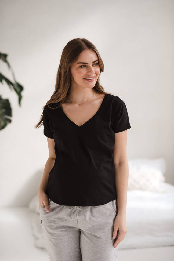 Two Ways Milk&Love bluzka ciążowa i do karmienia z krótkim rękawem czarny