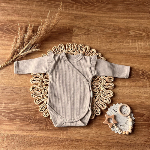 BDAG015 EkoBaby Mamatti Body kopertowe z długim rękawem - beżowy