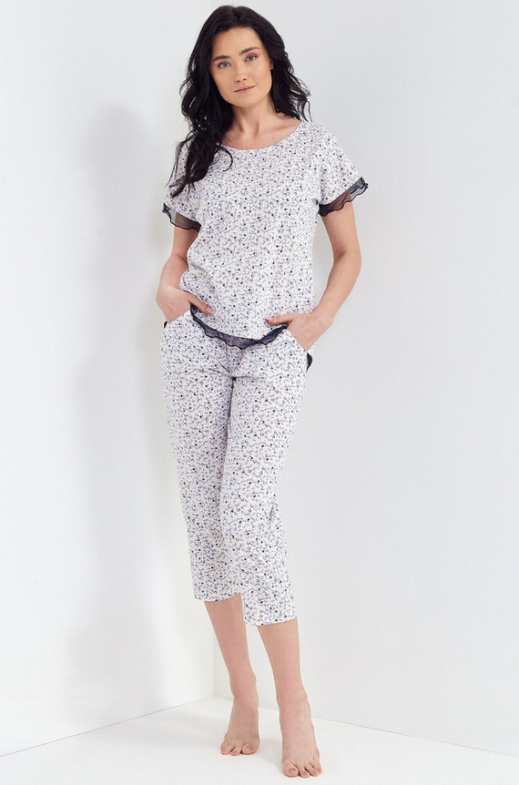 105 Piżama damska Cana -biały kwiatki
