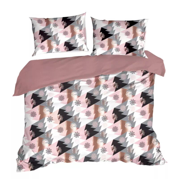 Aura Pościel świąteczna choinki z mikrowłókna Eurofirany różowy