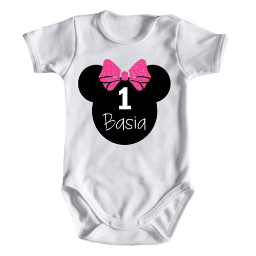 Body krótki rękaw " 1 urodziny roczek" Moocha róż 