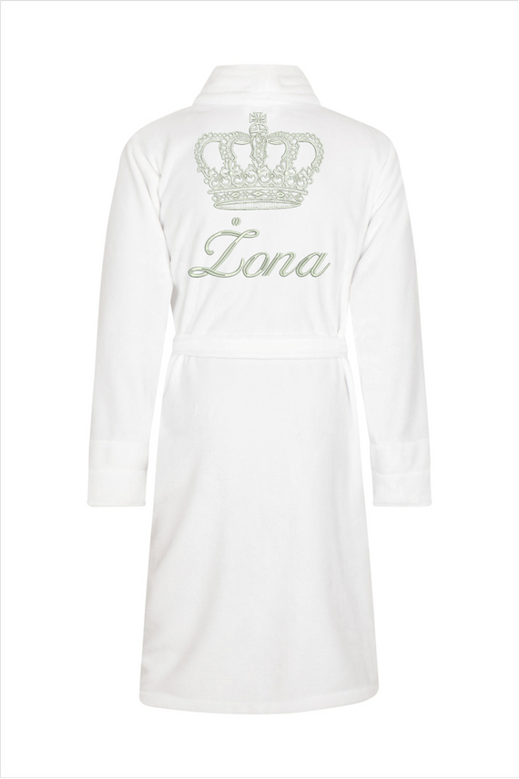 Żona + Korona Szlafrok damski polarowy ByShelly - biały/srebrny