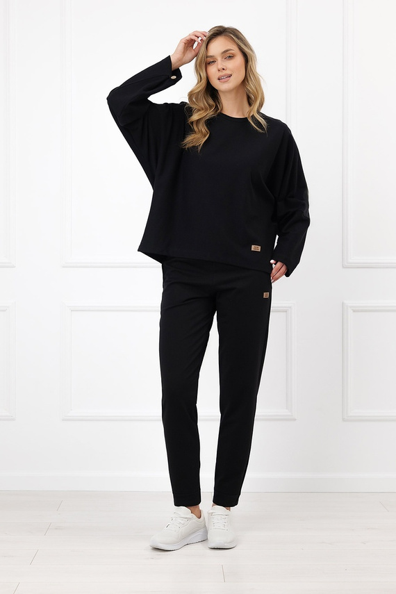 Bluza damska Italian Fashion Manta oversize długi rękaw z guzikami basic- czarna