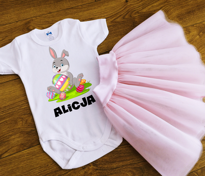 "Wielkanocne z zajączkiem oraz imieniem " Moocha body krótki rękaw biały
