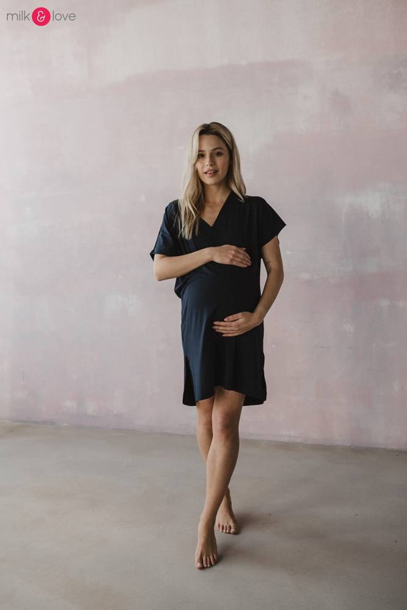 Moon bambusowa koszula nocna ciążowa i do karmienia Milk&Love granatowy