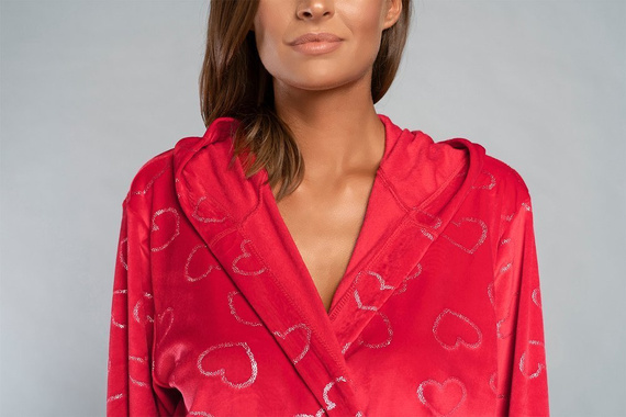 Eliksir Szlafrok damski z kieszeniami Italian Fashion - czerwony/druk