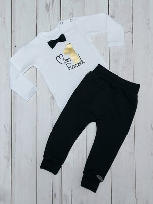 "1 Roczek"  Bambarillo Body z długim rękawem- biało- złoty