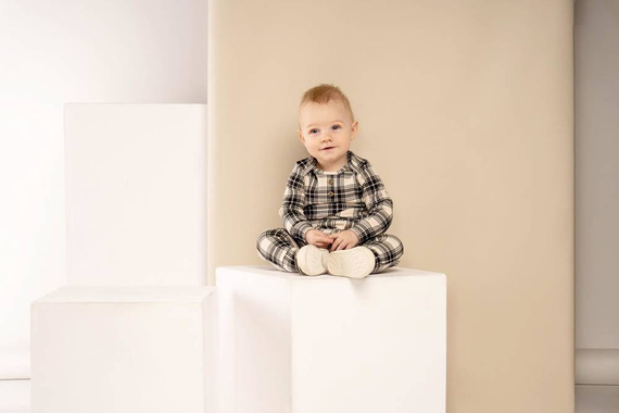 Body z długim rękawem 163646 "Magia Świąt" Nicol - kratka: czarny, beżowy