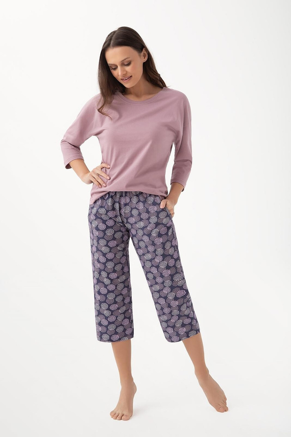 344 Piżama damska Luna kakaowy – bawełna, rękaw 3/4, wygodna i oddychająca