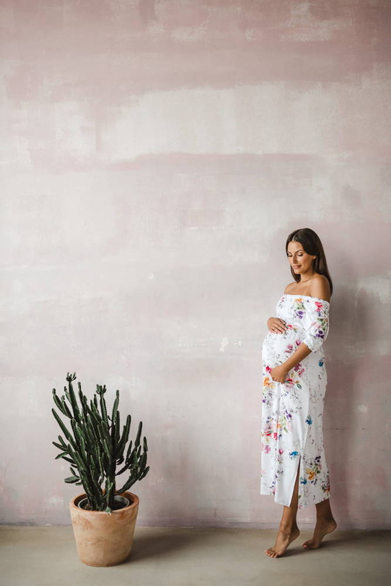 Sukienka do karmienia Two Ways LONG krótki rękaw Milk&Love biała w kolorowe kwiaty