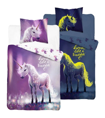 4638 A Fluo 35 Pościel bawełniana świecąca w ciemności Jednorożec Detexpol