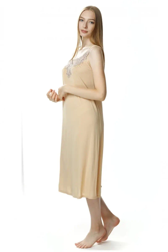 4114 Róża halka koszula nocna damska Mewa beżowy