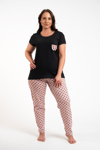 Buscato Piżama Damska krótki rękaw, długie spodnie Italian Fashion czarny/druk 