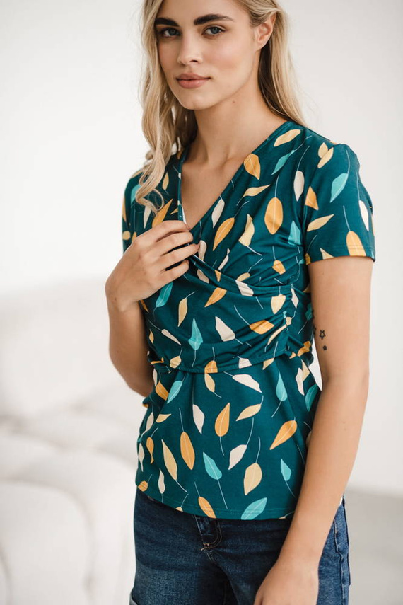 Milk Bar Bluzka do karmienia i ciążowa Milk&Love turkusowy w listki