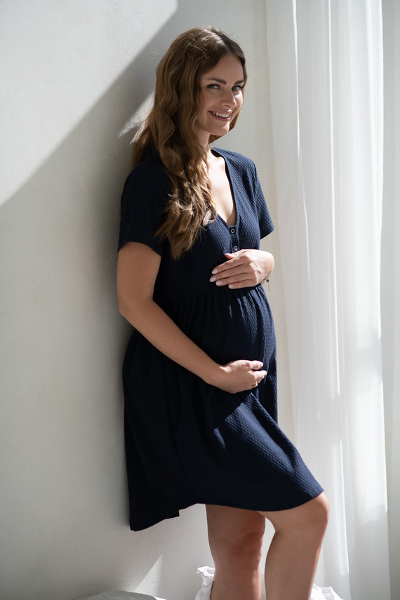 Aurora Koszula nocna ciążowa i do karmienia granatowa Milk&Love – bawełniana, rozpinana, polska produkcja