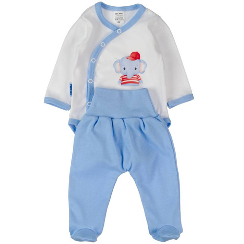 Słoń w czapce Martex Komplet body z półśpiochem niebieski