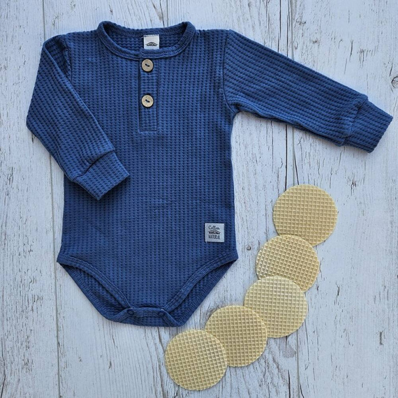 "Natural Waffel" Makoma Body polo z długim rękawem denim