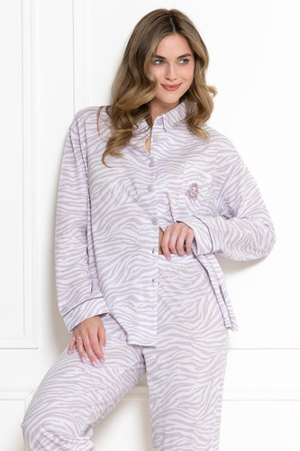 Leveza 1790 Penelopa Piżama Damska 100% Bawełna Guziki Animal Print biało-liliowa