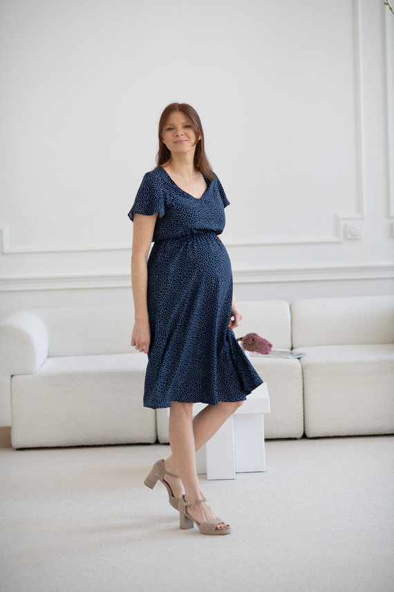 Lovely Dress Midi Milk&Love sukienka ciążowa i do karmienia granatowa w groszki