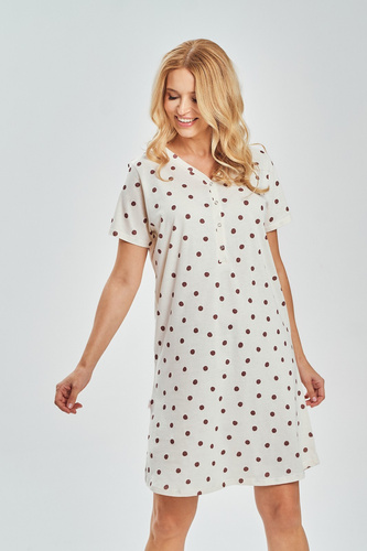 3529 Nita Koszula nocna damska Taro – 100% bawełna w grochy, do karmienia | Zatrzaski, przed kolano